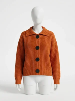 Gilet grosse maille acrylique boutons géants col polo femme - Vue 1 - Gilet grosse maille