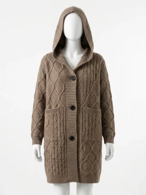 Gilet grosse maille acrylique grande taille capuche femme - Vue 1 - Gilet grosse maille