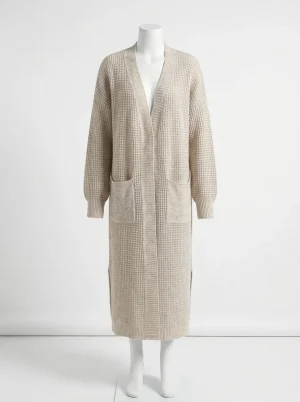 Gilet grosse maille ajouré long femme coupe ample - Vue 1 - Gilet grosse maille