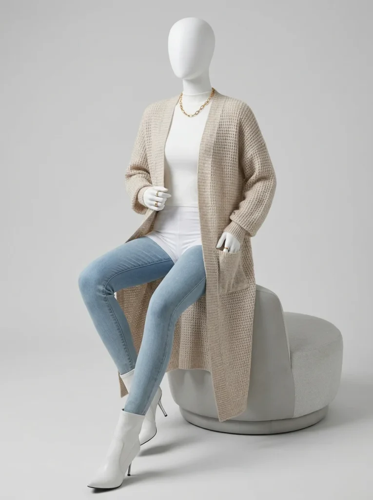 Gilet grosse maille ajouré long femme coupe ample - Vue 9 - Gilet grosse maille