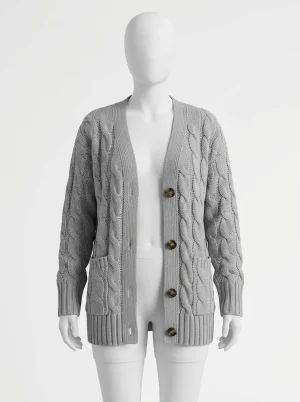 Gilet grosse maille boutonné ample femme automne - Vue 1 - Gilet grosse maille