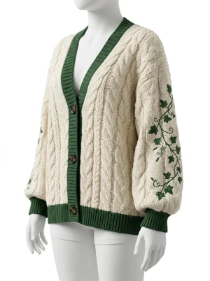 Gilet grosse maille brodé vintage femme - Vue 1 - Gilet grosse maille