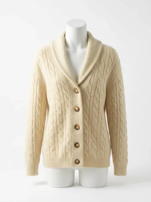 Gilet grosse maille cachemire laine homme col châle boutonné - Vue 1 - Gilet grosse maille