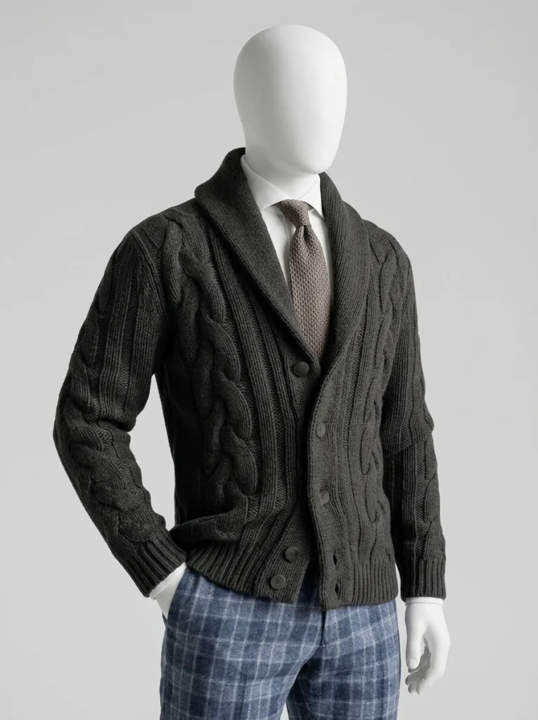 Gilet grosse maille cachemire torsadé élégant homme - Vue 7 - Gilet grosse maille