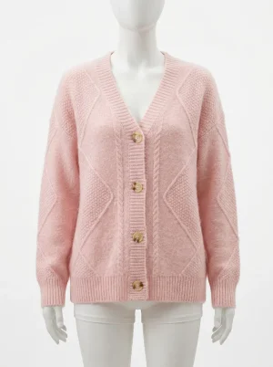 Gilet grosse maille col v boutonné femme épais chic - Vue 1 - Gilet grosse maille