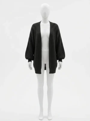 Gilet grosse maille coton manches bouffantes style doux - Vue 1 - Gilet grosse maille