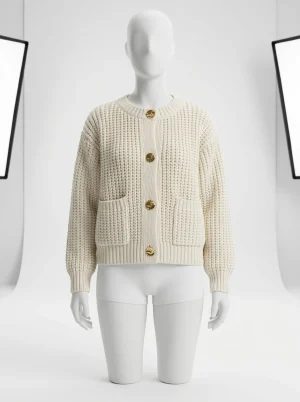 Gilet grosse maille femme col rond style streetwear - Vue 1 - Gilet grosse maille