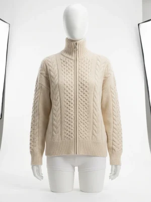 Gilet grosse maille laine cachemire femme zippé coupe large - Vue 1 - Gilet grosse maille