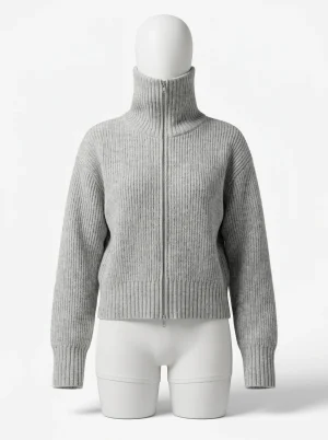 Gilet grosse maille laine double zip col montant femme - Vue 1 - Gilet grosse maille