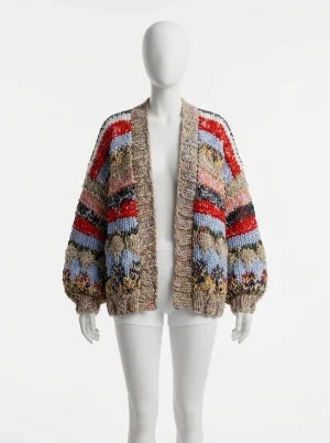 Gilet grosse maille laine femme vintage style coloré - Vue 1 - Gilet grosse maille