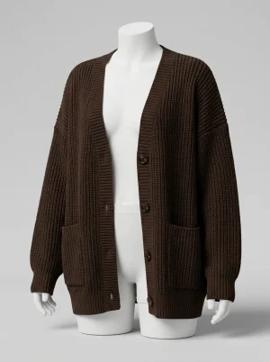 Gilet grosse maille lin oversize femme col v vintage chic - Vue 1 - Gilet grosse maille