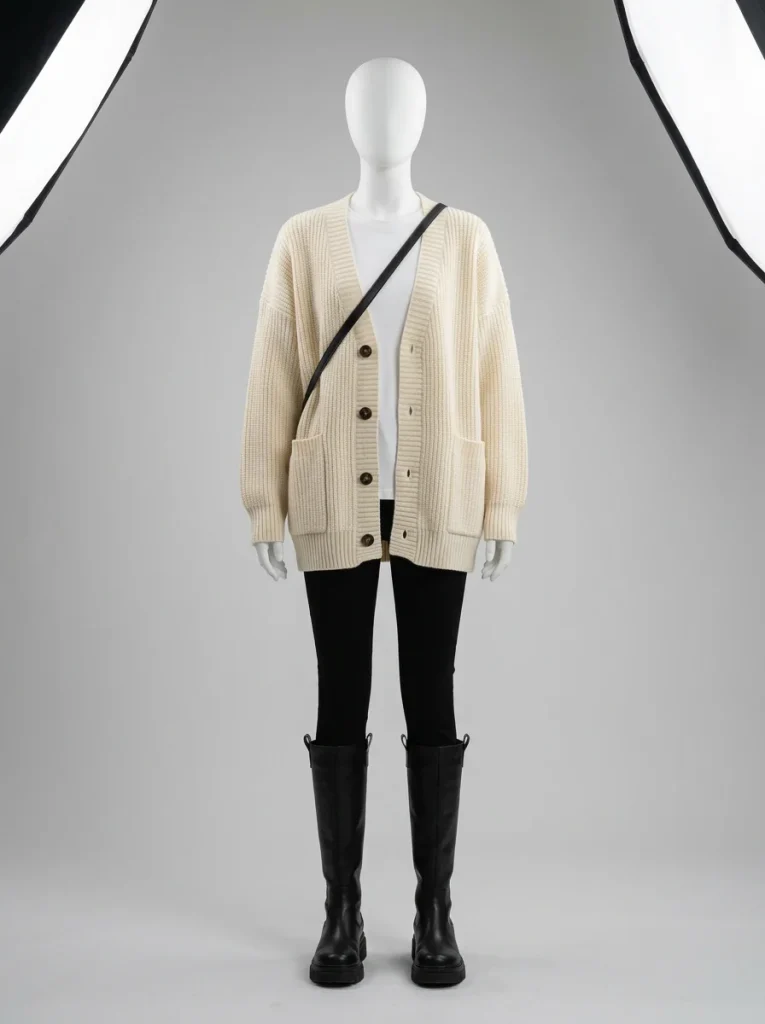 Gilet grosse maille lin oversize femme col v vintage chic - Vue 3 - Gilet grosse maille