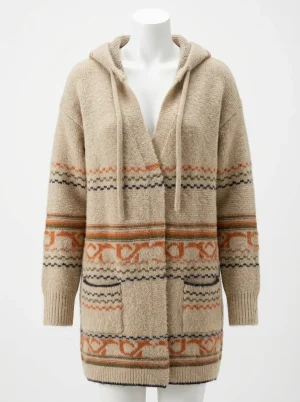 Gilet grosse maille long ample motif géométrique femme - Vue 1 - Gilet grosse maille