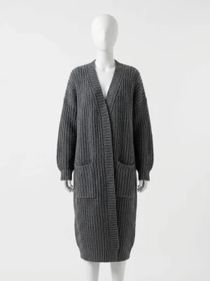 Gilet grosse maille long décontracté femme boutonné quotidien - Vue 1 - Gilet grosse maille