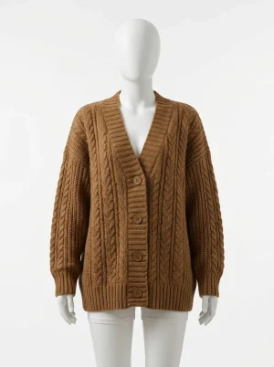 Gilet grosse maille oversize femme décontracté mailles torsadées - Vue 1 - Gilet grosse maille