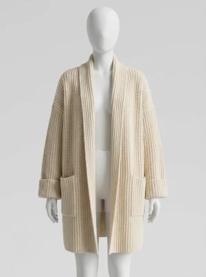 Gilet grosse maille oversize femme long col v décontracté - Vue 1 - Gilet grosse maille