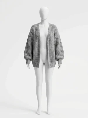 Gilet grosse maille oversize femme manches bouffantes chic - Vue 1 - Gilet grosse maille