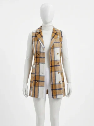 Gilet grosse maille sans manches carreaux quotidien femme - Vue 1 - Gilet grosse maille